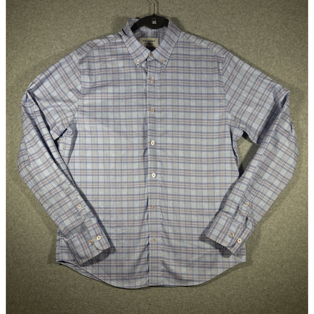 Twillory Button Down Plaid Shirt Size M Tailored Fit Blue Cotton Blend